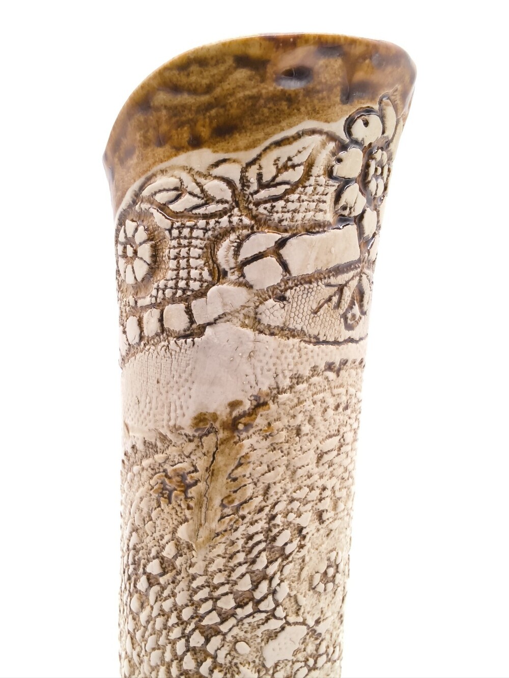Twiddy Pottery by Colleen Diess - Handcrafted Lace Impressed Ceramic Slab Vase - Picture 10 of 13